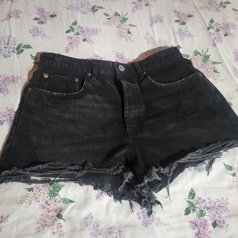 Zara High Waist Black Denim Shorts